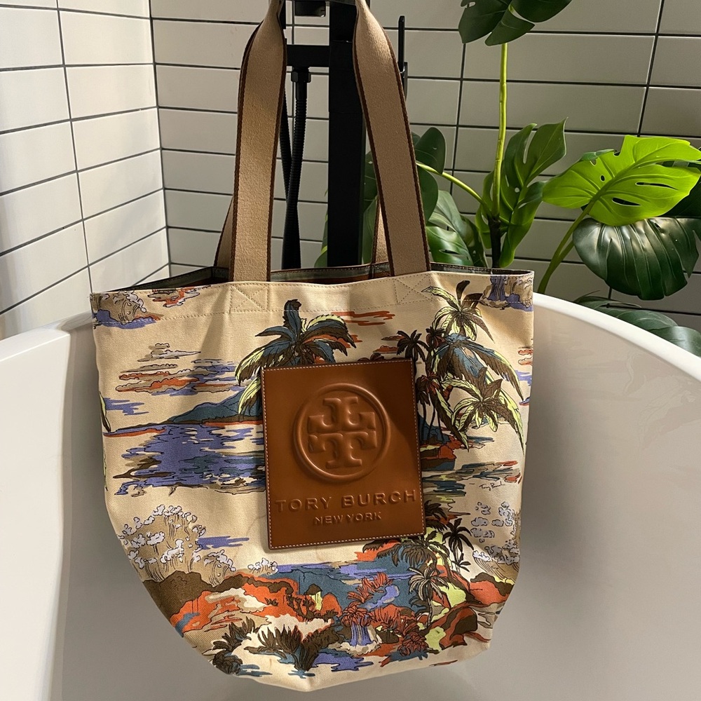 Super cute Tory Burch canvas tropical tote, reversible
